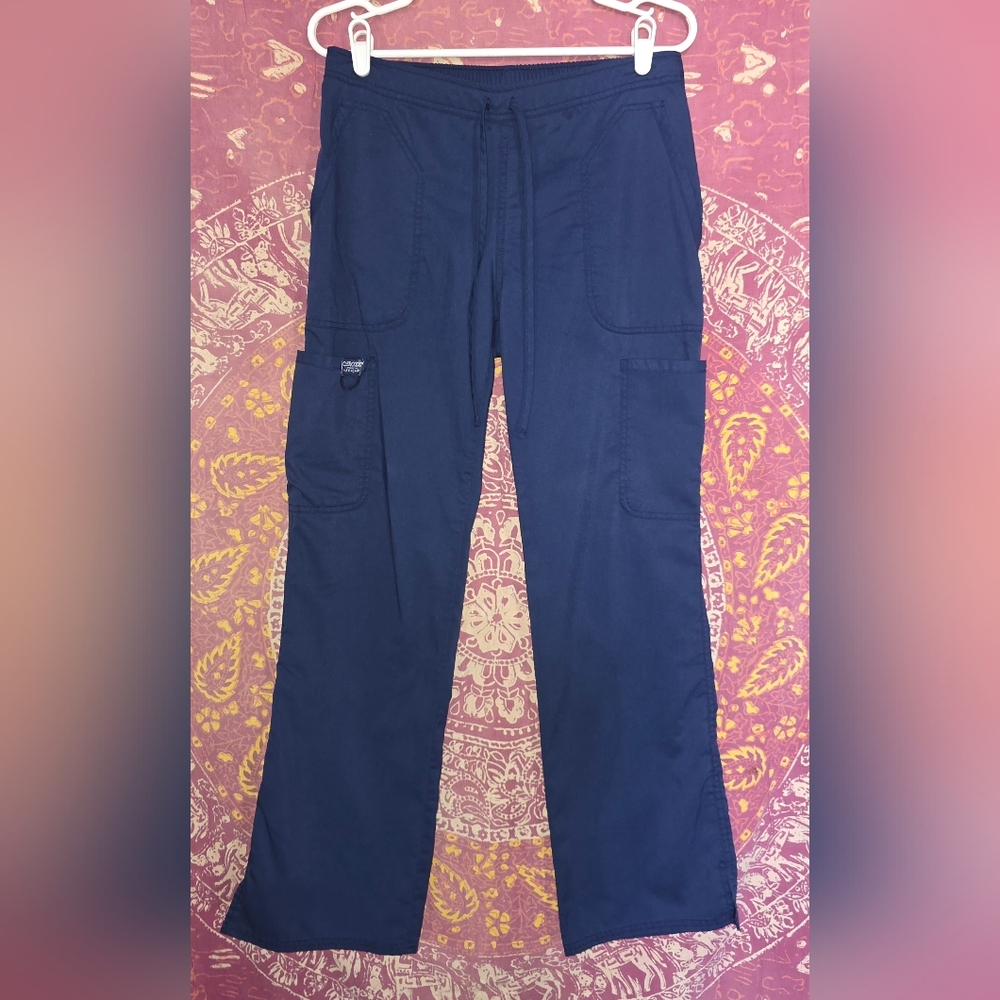 Cherokee Revolution Women's Drawstring Flare Scrub Pants Small Navy Blue